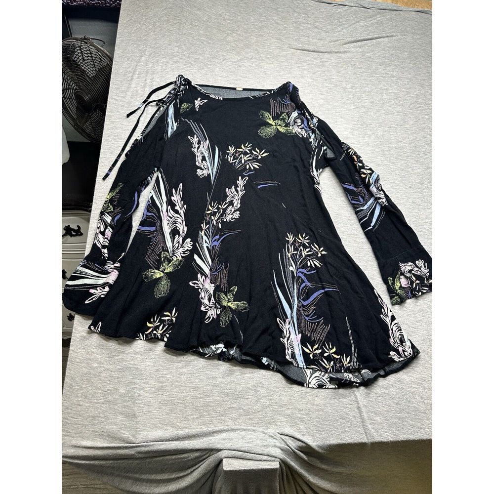 FREE PEOPLE Clear Skies S/M Multicolored Floral Cold Shoulder Tunic Dress